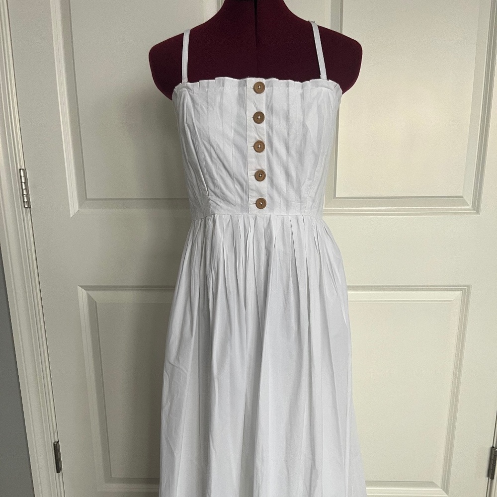 Free People White poplin Midi Sundress with Button Front